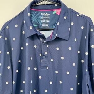Birdie Bound Mens 2XL Golf Polo Shirt Navy Blue‎ White Golfball Print